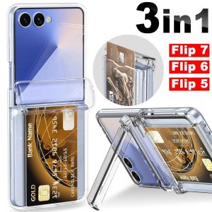เคสโทรศัพท์อเนกประสงค์พร้อมที่ป้องกันบานพับที่วางบัตรสำหรับ Samsung Galaxy Z Flip 7 6 5