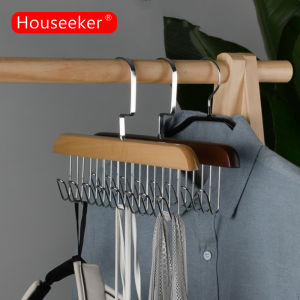 Houseeker Wooden Bra Hanger Belts Camisole Clothes Organizer Rack 8 Hooks Tie Hats Scarf Holder NonSlip Space Saving Wardrobe Storage