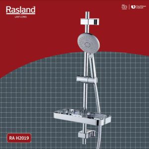 ชุดฝักบ้วพร้อมราวเลื่อนทองเหลือง ชุบโครเมี่ยมหัวฝักบัวปรับน้ำได้ 5 ระบบ  มีระบบนวดตัว หน้าฝักบัวขนาด 12 ซม  ขนาดมาตราฐานทั่วไป มาพร้อมที่วางของ สายขนาด ยาว 1.50 ซม.หมุนได้รอบไม่ม้วน  หัวฝักบัวมีเข็มทำความสะอาดในตัวเพียงใช้มือปรับ  | RA H2019