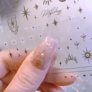 Sticker kuku gold silver perak langsung tempel praktis hiasan nail art starmoon galaxi bentuk bulan bintang stiker untuk dekorasi manicure motif sparkle abstrak waterproof