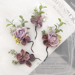 Retro Rose Flower Hair Accessories for Brides Hanfu Ancient Style Forest System Headwear Hairpins Wedding Dress Accessories