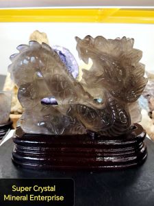 Natural Precious Smoky Quartz Crystal Dragon Carved Ornament QCD03