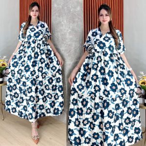 NEW DRESS KIMONO MOTIF BUNGA SUPER KLOK LEBAR SEMATAKAKI LD 110CM BUSUI BUMIL // DRESS RAYON BALI ADEM KEKINIAN