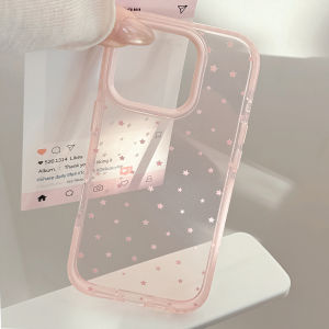 Korean Full Screen Pink Stars Magnetic Transparent Phone Case For iPhone 16 15 14 13 12 Pro Max Shockproof Protective Cover