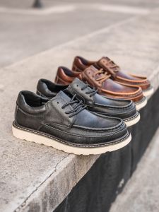 รองเท้าทำงานสไตล์อเมริกันย้อนยุคแบบหุ้มข้อต่ำ รองเท้าบู๊ทแมร์ติน ขนาดใหญ่สำหรับผู้ชาย รองเท้าลำลองกลางแจ้ง หนังแท้ ทรงหัวมน รองเท้าบู๊ทหัวโต