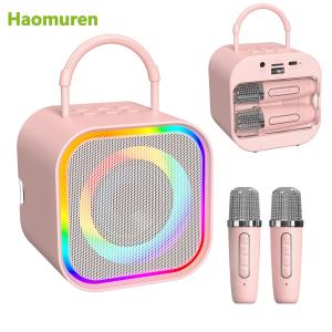 Haomuren Mini Karaoke Machine for Kids Girls  Portable All in one Bluetooth Karaoke Speaker with 2 mic for Home Party Toys Gifts