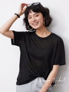 Loose Fit Linen Short Sleeve Womens T-Shirt Summer Thin round Neck Slimming Top Commute Style Casual Wear Polyester Blend