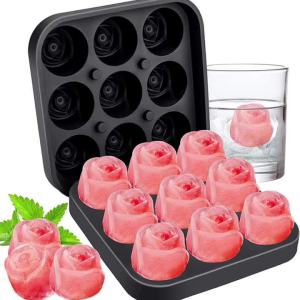 3D Rose Ice Molds 1.3 Inch Small Ice Cube Trays Make 9 Giant Cute Flower Shape Ice Silicone Rubber Fun Big Ice Ball Maker