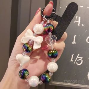 Colorful Beads Heart Butterfly Knot Bracelet Womens Style Mobile Phone Strap Handmade Wristlet Accessory Durable Cord