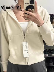 YIWEIYI | Elevated Short Lightweight Hooded Zipper Sweater Jacket