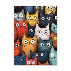 BILIBILI | 1pc frameless Canvas Painting Nordic Cartoon Cat Canvas Art - Colorful Cat Bedroom Wall Art Ideal for Wall Decoration in Living