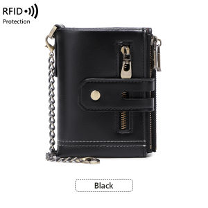 Double Zipper Wallet for Men Multi-Card Three-Fold Wallet with Chain Europe and the United States Business New