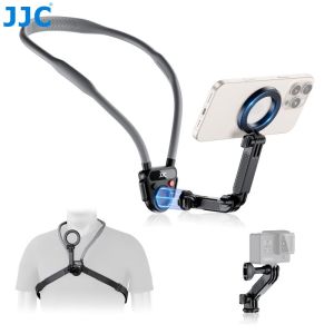 JJC Magnetic Neck Holder Mount for Action Camera & Phone Compatible with iPhone 16 15 14 13 Seires/GoPro/Insta 360/DJI Action CameraHand Free Phone Holder Chest Stand Strap Suit for Recording POV/Vlog Video Selfie
