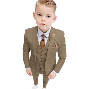Brown Boys Slim Fit Formal Suit 3 Pieces Set for Wedding Prom Dinner Party Flower Kids Uniform Custom Tuxedos Blazer Vest Pants