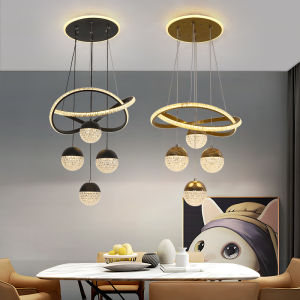 Modern Minimalist Style Dining-Room Lamp Led Dining Room Chandelier Bedroom Chandelier 4 Heads Golden Stylish Creative Rotational Stairs