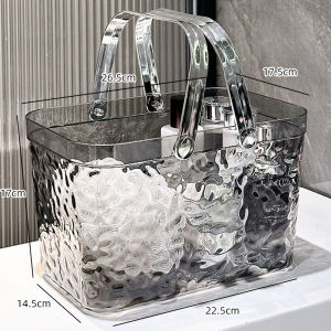 Transparent Handheld Bath Basket Bathroom Toiletries Storage Basket Drainage Basket Bathroom Organizer Daily Use Household Storage Basket