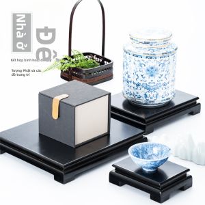 Stone Base Long Rectangular Wooden Pedestal