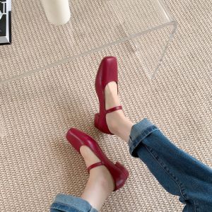 Elegant Low Heel Silver Mary Jane Shoes with Buckle Strap And Square Head for Women Fashionable Flat Rubber Sole Leather Inner