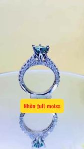Nhẫn full Moissanite Mỹ D/FL kiểm định GRA kiểu màu trắng Nhẫn bạc nữ xi bạch kim đính kim cương moissanite đẹp Nhẫn moissanite màu xanh thiết kế sang trọng và đẳng cấp - KIM LỘC PHÁT NFM