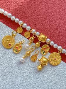 925 Antique Silver Plated Gold Cat Pendant Lotus Flower Wealth Attraction Charm DIY Fashion Jewelry Accessories