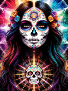 Huacan Full Square Round Drill Diamond Painting Skeleton Woman Diamond Mosaic Portrait Flower Set Home Decoration