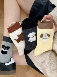 Spring Summer Cute Pet Dog Theme Korean Style Unique Lovely Charm Boneless Mid-Calf Socks Four Pairs Pack Outdoor Accessories