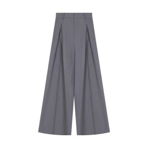 Retro Grey Pleated Wide Leg Suit Pants Womens plus Size Casual Drapey Loose Fit Trousers Autumn Seasonal New Style