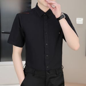 HENGYUANXIANG | Hengyuanxiang Mens Short Sleeve Embroidered Cotton Shirt Casual Summer Business Anti-Wrinkle High-End Fashion Urban Style Pure Cotton Shirt