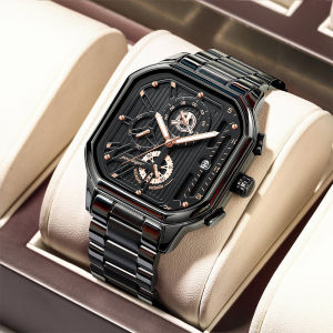 Poedagar Đồng hồ nam thời trang Chronograph thể thao thạch anh bằng thép không gỉ Đồng hồ nam mặt số vuông quân sự dạ quang đồng hồ có ngày không thấm nước cho Mans Đồng hồ đeo tay chính hãng
