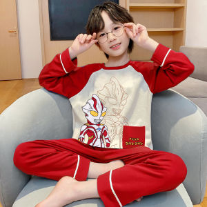 Childrens Pure Cotton Long Sleeve Sleepwear Autumn Style Home Clothes Warm Anti-static Moisture-wicking Breathable for Boys