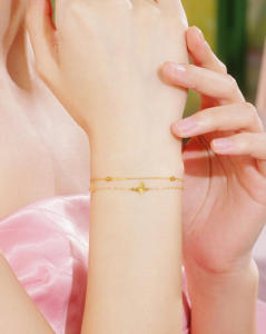 ZHOU LIU FU 周六福 สร้อยข้อมือทองคำ 75% 18K Butterfly Link Bracelet Double Chain Timeless Daily Jewelry for Women 16+3CM C0721054