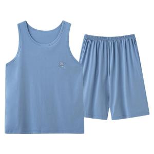 MiiOW | ชุดนอนชายหลวมแขนกุดทรงหลวมสำหรับฤดูร้อน ผ้าฝ้ายผสมโพลีเอสเตอร์ คอกลม แขนกุด ทรงหลวม ลำลอง เสื้อผ้าในบ้าน ชุดนอนฤดูร้อน