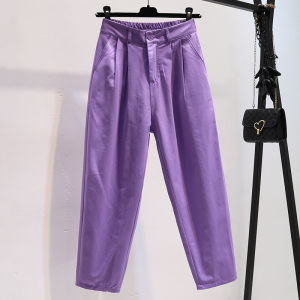 Colorful High Waist Loose Fit Summer Casual Pants Womens Thin Elastic Design Dad Pants Korean Style Long Trousers Cotton Blend