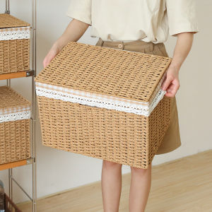 Rattan-Weave Home Storage Box Living Room Miscellaneous Items Storage Basket Simple Style Japanese-Inspired Organizer Bin