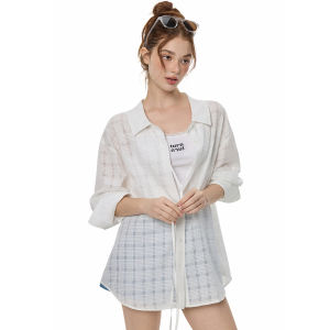 Turn Signal | Check Semi-transparent Loose Long-sleeve Blouse