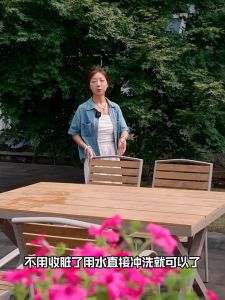 Outdoor Plastic Wood Table and Chair Courtyard Anti corrosion Waterproof Sunscreen Leisure Outdoor Outdoor Balcony Garden Restaurant Table and Chair Set 户外餐桌
