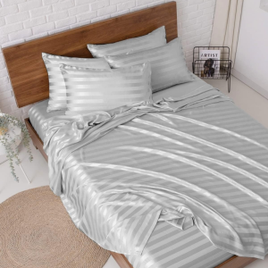 Topstar Striped Satin Silk Bedsheet 3 in 1 Set Full Garterized Silky Fitted Bed Sheets with Pillowcase