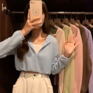 💥[A039] SET 2 ÁO LIỀN NHAU TAY DÀI len thun dệt kim Montoghi cổ V dáng croptop nhúm eo xinh xắn - L2M