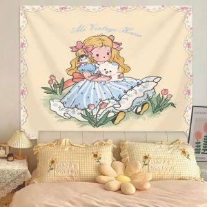 VIKAMA Orange Bottom Hoạt Hình Cún Con Thảm Treo Tường Trang Trí Cho Phòng Ngủ Phòng Khách Hình Chó Dễ Thương Thẩm Mỹ Polyester Không Dệt