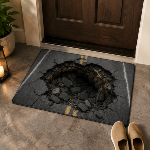 VIKAMA 3D Optical Illusion Crack Doormat Stone Chasm Print Water Resistant Easy Clean Outdoor Front Door Non Slip Floor Mat