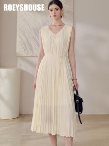 Roey s house | Slimming Peach Beige Chiffon Sleeveless Pleated Dress