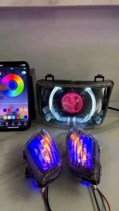 Lampu Depan Supra X Custom Biled & Devil RGB + Sen Running