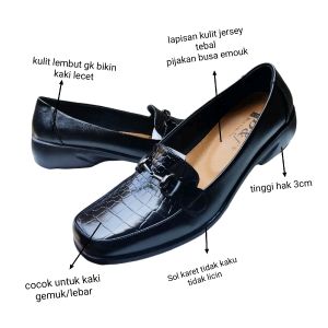 D&f A02 | Sepatu Pantofel Loafers Wanita Semi Formal Sepatu Ukuran Besar Hak 3 cm