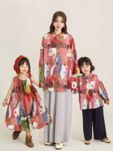 YOEHYAUL | Summer Childrens Floral Printed Shirt Dress and Loose Leg Pants Set