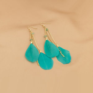 Bohemian Feather Tassel Earrings Piercing-Free Mosquito Coil Design Fashionable Fresh out Bohemian Style Womens Jewelry