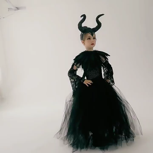 Váy Maleficent cho Bé Gái Halloween Đầm đen kèm phụ kiện Tiên Hắc Ám Halloween Cosplay Maleficent