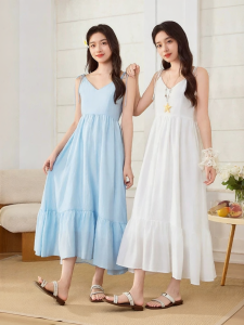 SANFU | Summer Vacation Style Dress Waist Cinched V-neck Strap Dress