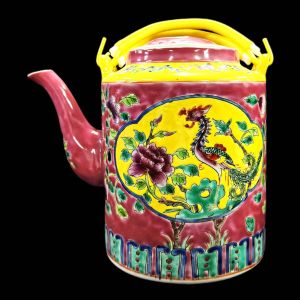 Peranakan Nonya Nyonya Green Turquoise Cylinder Teapot