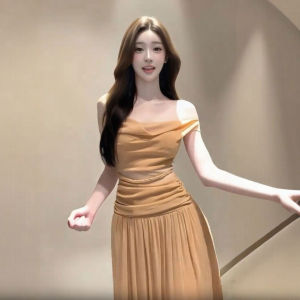 CHANGTONG | Retro Off-shoulder Slim Fitting Summer Dress