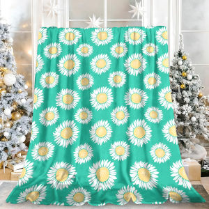 Beast Kingdom | Turquoise Floral Print Premium Thanksgiving Microfiber Fuzzy Blanket Perfect for Family Gatherings Holiday Movie Nights